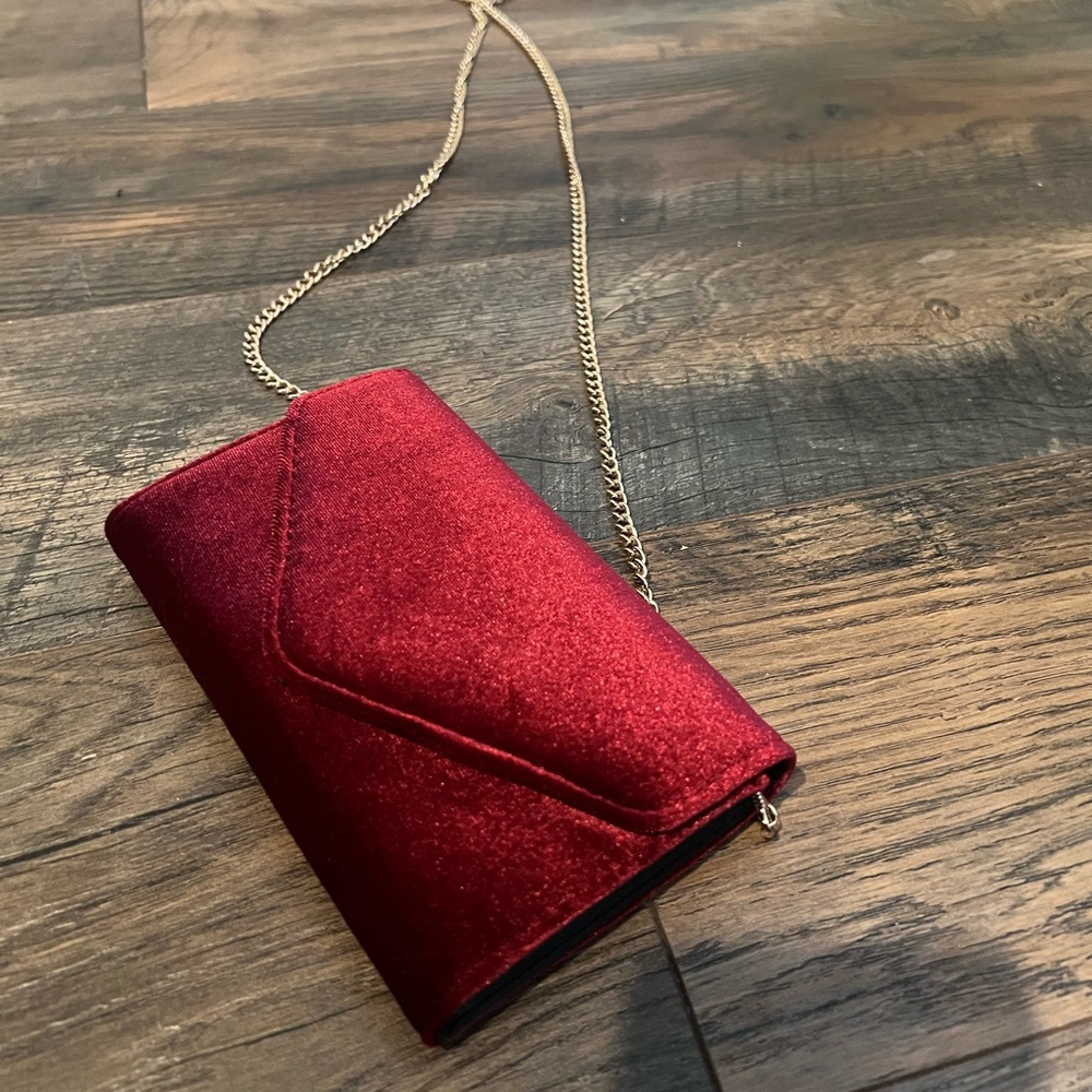 Wine Red Clutch Purse with Gold Chain Link Strap
